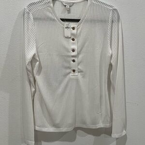 Banana Republic Ivory Ribbed Buttoned Top